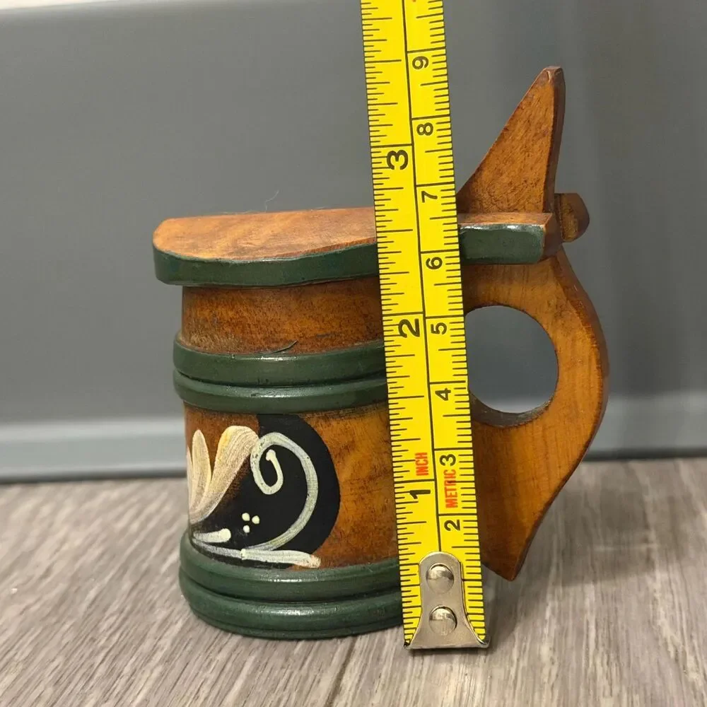 Vintage Swedish Handpainted Wooden Stein Mug with Lid